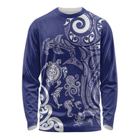 New Zealand Sea Animals with Maori Tribal Tattoo Long Sleeve Shirt Blue Color LT03 Unisex Blue - Polynesian Pride