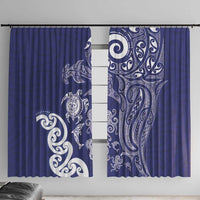 New Zealand Sea Animals with Maori Tribal Tattoo Window Curtain Blue Color