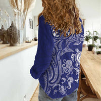 New Zealand Sea Animals with Maori Tribal Tattoo Women Casual Shirt Blue Color LT03 - Polynesian Pride