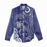 New Zealand Sea Animals with Maori Tribal Tattoo Women Casual Shirt Blue Color LT03 - Polynesian Pride