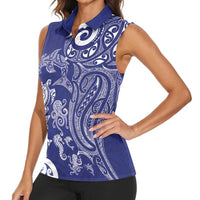 New Zealand Sea Animals with Maori Tribal Tattoo Women Sleeveless Polo Shirt Blue Color LT03 - Polynesian Pride