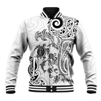New Zealand Sea Animals with Maori Tribal Tattoo Baseball Jacket White Color