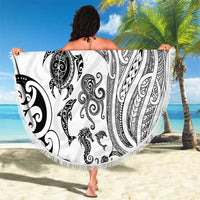 New Zealand Sea Animals with Maori Tribal Tattoo Beach Blanket White Color