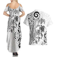 New Zealand Sea Animals with Maori Tribal Tattoo Couples Matching Summer Maxi Dress and Hawaiian Shirt White Color LT03 - Polynesian Pride