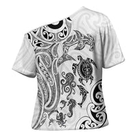 New Zealand Sea Animals with Maori Tribal Tattoo Cross Shoulder Shirt White Color LT03 - Polynesian Pride