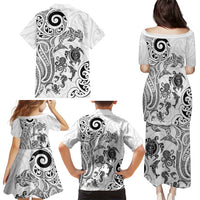 New Zealand Sea Animals with Maori Tribal Tattoo Family Matching Puletasi and Hawaiian Shirt White Color LT03 - Polynesian Pride