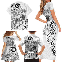 New Zealand Sea Animals with Maori Tribal Tattoo Family Matching Short Sleeve Bodycon Dress and Hawaiian Shirt White Color LT03 - Polynesian Pride