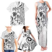 New Zealand Sea Animals with Maori Tribal Tattoo Family Matching Tank Maxi Dress and Hawaiian Shirt White Color LT03 - Polynesian Pride