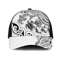 New Zealand Sea Animals with Maori Tribal Tattoo Mesh Trucker Cap White Color