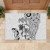 New Zealand Sea Animals with Maori Tribal Tattoo Rubber Doormat White Color LT03 White - Polynesian Pride