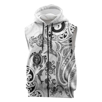 New Zealand Sea Animals with Maori Tribal Tattoo Sleeveless Zip Hoodie White Color LT03 White - Polynesian Pride