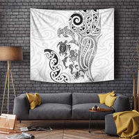 New Zealand Sea Animals with Maori Tribal Tattoo Tapestry White Color LT03 White - Polynesian Pride