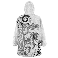 New Zealand Sea Animals with Maori Tribal Tattoo Wearable Blanket Hoodie White Color LT03 - Polynesian Pride