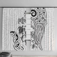 New Zealand Sea Animals with Maori Tribal Tattoo Window Curtain White Color