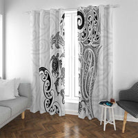 New Zealand Sea Animals with Maori Tribal Tattoo Window Curtain White Color