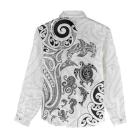 New Zealand Sea Animals with Maori Tribal Tattoo Women Casual Shirt White Color LT03 - Polynesian Pride