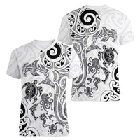 New Zealand Sea Animals with Maori Tribal Tattoo Women V-Neck T-Shirt White Color LT03 - Polynesian Pride