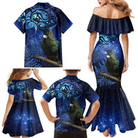 New Zealand Tui Bird Matariki Family Matching Mermaid Dress and Hawaiian Shirt Maori New Year with Galaxy Fern LT03 - Polynesian Pride
