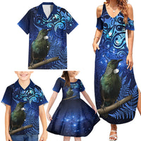 New Zealand Tui Bird Matariki Family Matching Summer Maxi Dress and Hawaiian Shirt Maori New Year with Galaxy Fern LT03 - Polynesian Pride