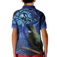 New Zealand Tui Bird Matariki Kid Polo Shirt Maori New Year with Galaxy Fern