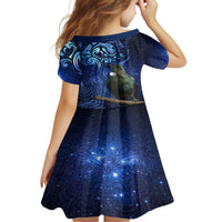 New Zealand Tui Bird Matariki Kid Short Sleeve Dress Maori New Year with Galaxy Fern LT03 - Polynesian Pride