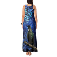 New Zealand Tui Bird Matariki Tank Maxi Dress Maori New Year with Galaxy Fern LT03 - Polynesian Pride