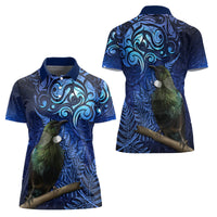 New Zealand Tui Bird Matariki Women Polo Shirt Maori New Year with Galaxy Fern LT03 - Polynesian Pride