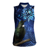 New Zealand Tui Bird Matariki Women Sleeveless Polo Shirt Maori New Year with Galaxy Fern LT03 Female Blue - Polynesian Pride