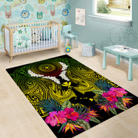 Hawaii Kanaka Maoli Area Rug Double Shark and Hibiscus Flowers