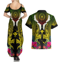 Hawaii Kanaka Maoli Couples Matching Summer Maxi Dress and Hawaiian Shirt Double Shark and Hibiscus Flowers LT03 - Polynesian Pride