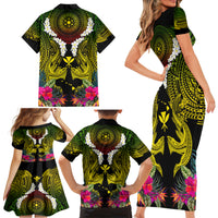 Hawaii Kanaka Maoli Family Matching Short Sleeve Bodycon Dress and Hawaiian Shirt Double Shark and Hibiscus Flowers LT03 - Polynesian Pride