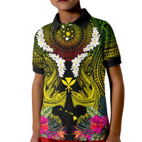 Hawaii Kanaka Maoli Kid Polo Shirt Double Shark and Hibiscus Flowers
