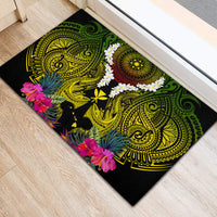 Hawaii Kanaka Maoli Rubber Doormat Double Shark and Hibiscus Flowers