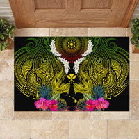 Hawaii Kanaka Maoli Rubber Doormat Double Shark and Hibiscus Flowers