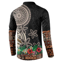 Samoa Siapo Polynesian Art Button Sweatshirt Tropical Flowers and Tatau Pattern Brown