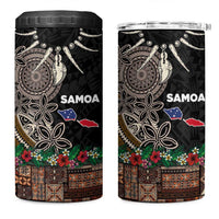 Samoa Siapo Polynesian Art 4 in 1 Can Cooler Tumbler Tropical Flowers and Tatau Pattern Brown