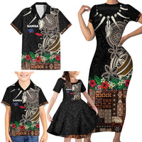 Samoa Siapo Polynesian Art Family Matching Short Sleeve Bodycon Dress and Hawaiian Shirt Tropical Flowers and Tatau Pattern Brown LT03 - Polynesian Pride