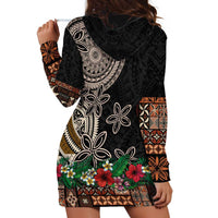 Samoa Siapo Polynesian Art Hoodie Dress Tropical Flowers and Tatau Pattern Brown