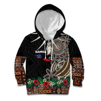 Samoa Siapo Polynesian Art Kid Hoodie Tropical Flowers and Tatau Pattern Brown