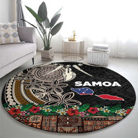 Samoa Siapo Polynesian Art Round Carpet Tropical Flowers and Tatau Pattern Brown