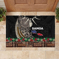 Samoa Siapo Polynesian Art Rubber Doormat Tropical Flowers and Tatau Pattern Brown
