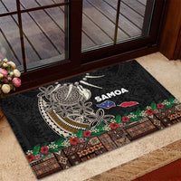 Samoa Siapo Polynesian Art Rubber Doormat Tropical Flowers and Tatau Pattern Brown