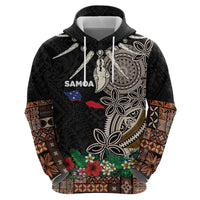 Samoa Siapo Polynesian Art Zip Hoodie Tropical Flowers and Tatau Pattern Brown