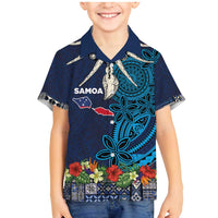 Samoa Siapo Polynesian Art Family Matching Mermaid Dress and Hawaiian Shirt Tropical Flowers and Tatau Pattern Navy LT03 Son's Shirt Navy - Polynesian Pride