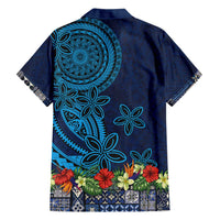 Samoa Siapo Polynesian Art Family Matching Tank Maxi Dress and Hawaiian Shirt Tropical Flowers and Tatau Pattern Navy LT03 - Polynesian Pride