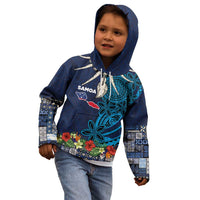 Samoa Siapo Polynesian Art Kid Hoodie Tropical Flowers and Tatau Pattern Navy