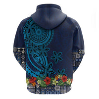 Samoa Siapo Polynesian Art Zip Hoodie Tropical Flowers and Tatau Pattern Navy
