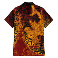 Hawaiian Volcano and Shark Family Matching Off Shoulder Short Dress and Hawaiian Shirt Polynesian and Hibiscus Pattern Lava Color LT03 - Polynesian Pride