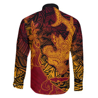 Hawaiian Volcano and Shark Family Matching Off Shoulder Short Dress and Hawaiian Shirt Polynesian and Hibiscus Pattern Lava Color LT03 - Polynesian Pride