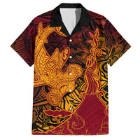 Hawaiian Volcano and Shark Family Matching Short Sleeve Bodycon Dress and Hawaiian Shirt Polynesian and Hibiscus Pattern Lava Color LT03 Dad's Shirt - Short Sleeve Red - Polynesian Pride